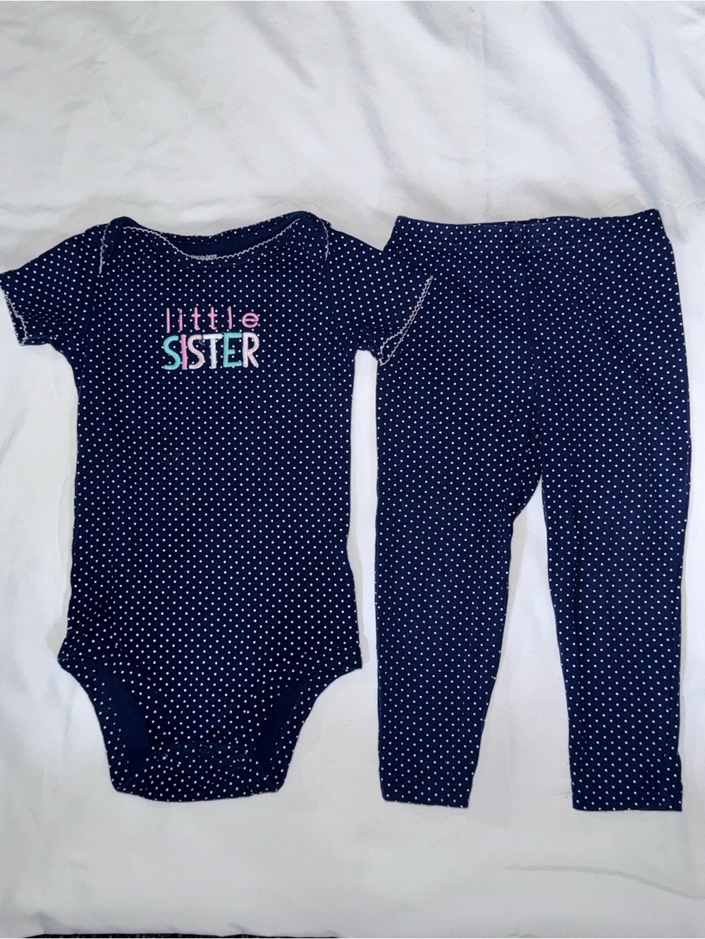 Simple Joys by Carter's size 24M blue polka dot LITTLE SISTER Bodysuit pants set